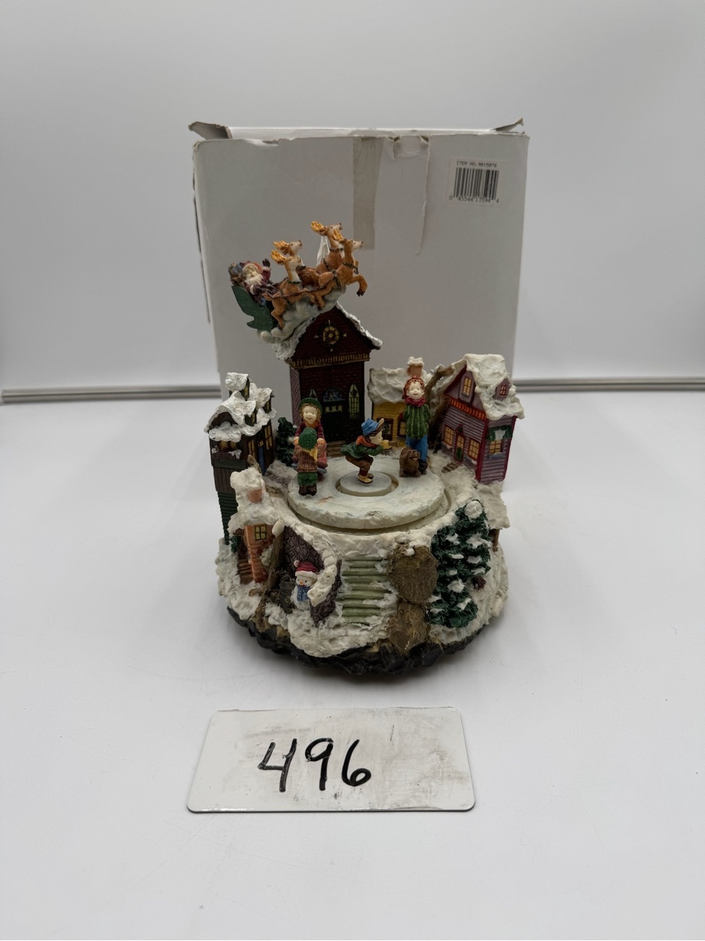 Vintage Sansco Animated Musical Christmas Village Santa Sleigh Scene w Box
